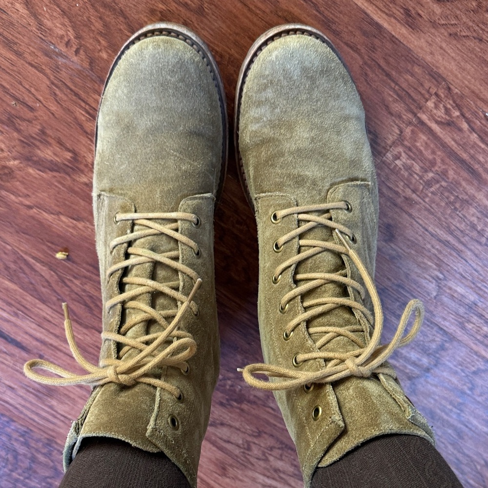 Women's Olive Suede Lace-Up Ankle Boots